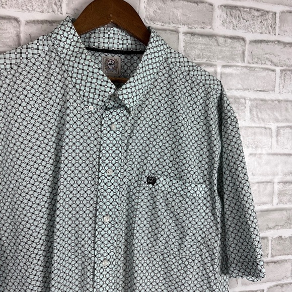 Cinch Wester Mint Green Argyle Print Short Sleeve Button Down Shirt Mens 2XL - Picture 1 of 6